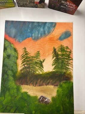 Unbranded Green and Orange Forest Landscape Painting